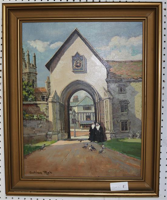 Sullivan Pugh, oil, Nuns by a gateway